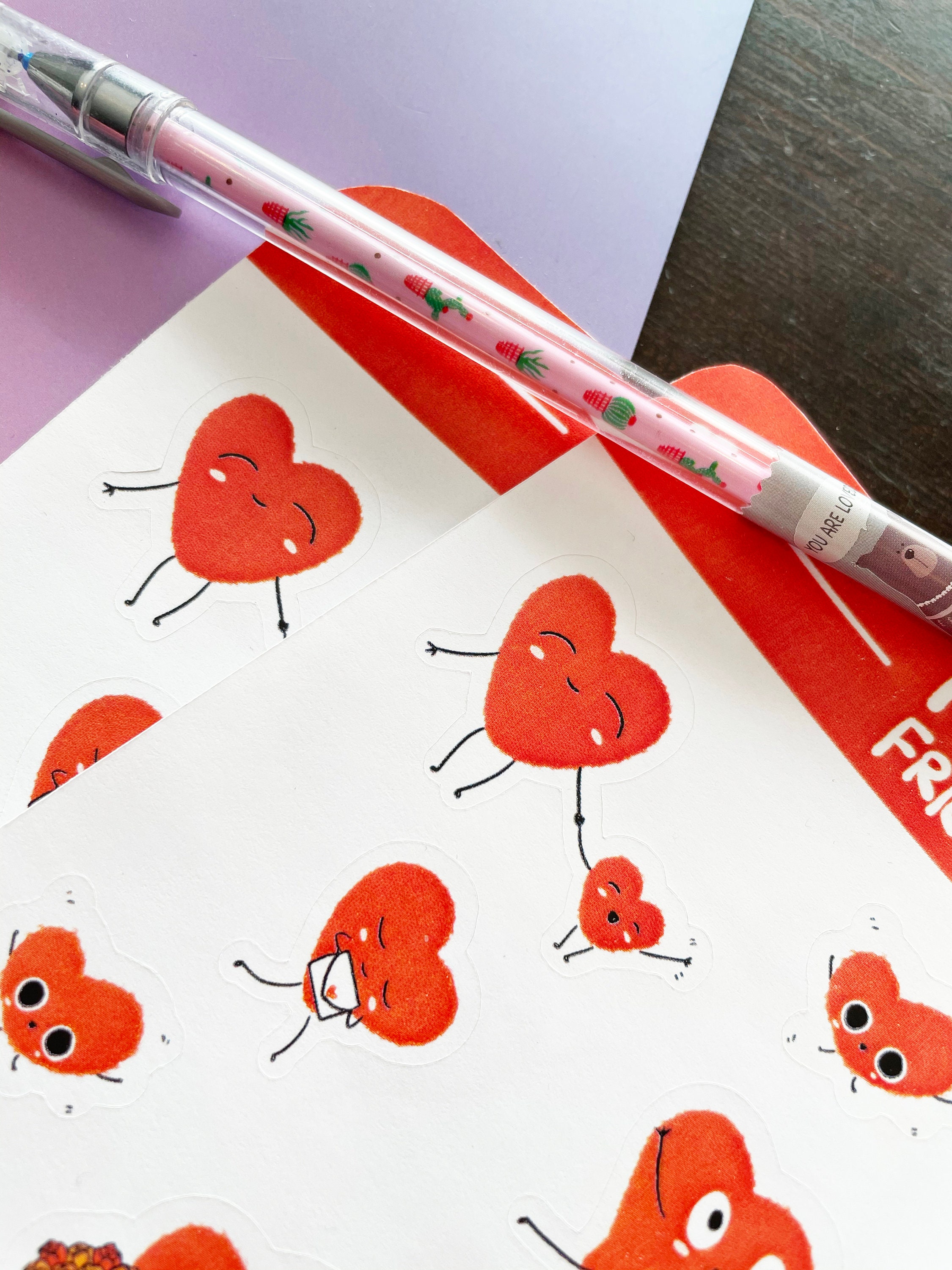 kawaii heart stickers bundle valentine character stickers for etsy