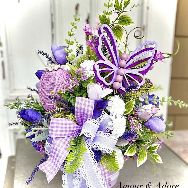 Purple Centerpiece, Spring Centerpiece, Lavender Centerpiece, Purple Butterfly, Easter Centerpiece, Mother’s Day Gift