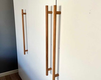 Lange kledingkastgreep, lijnhouten handgrepen, lange houten handgrepen, kledingkastgreep, lange minimalistische kasttrekkers, moderne houten handgrepen