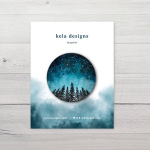 Starry Night Forest Magnet | Magnet for Refrigerator or Car | Watercolor Painting