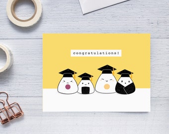 Riceball Graduation Congratulations Greeting Card | Folded Blank Card for Graduation | Asian Food