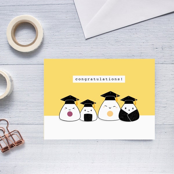 Riceball Graduation Congratulations Greeting Card | Folded Blank Card for Graduation | Asian Food