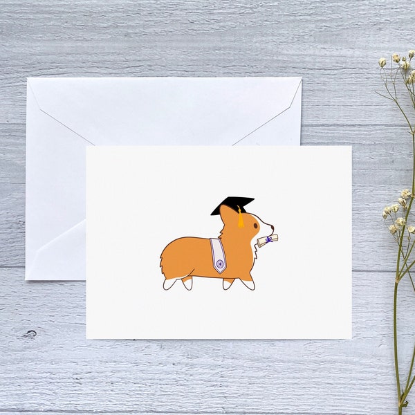 Corgi with Graduation Cap Greeting Card | Folded Blank Card