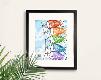 Koinobori in the Clouds Art Print | Wall Home Decor | Printed on High Quality Smooth Matte Paper