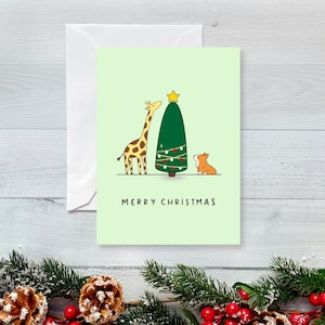 Feliz Natal dos amigos do girafa & do Corgi Cartão Comemorativo | Cartão em branco dobrado para feriados