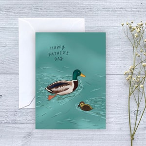 Carte de vœux caneton de la fête des pères | Carte vierge pliée pour la fête des pères | Animaux mignons | Bonne fête des pères