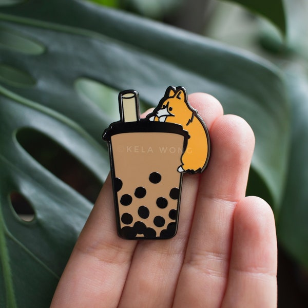 Bubble Tea Boba Corgi Pin | Hard Enamel Pin | For Dog Lovers | Lapel Pin