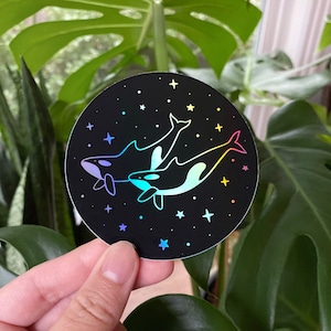 Holographic Orca Whale Sticker | Sticker for Journal, Laptop, Water Bottle, Phone Case | Circle Die-Cut Decal