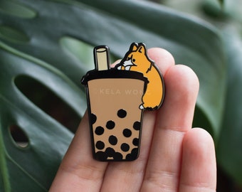 Bubble Tea Boba Corgi Pin | Hard Enamel Pin | For Dog Lovers | Lapel Pin