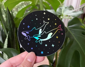 Holographic Orca Whale Sticker | Sticker for Journal, Laptop, Water Bottle, Phone Case | Circle Die-Cut Decal