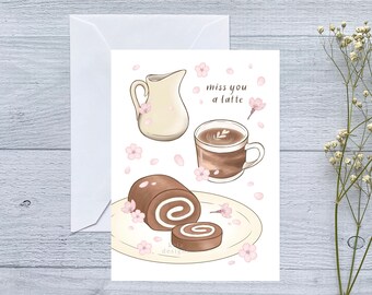 Miss You A Latte Treats Greeting Card | Folded Blank Card | For Coffee & Tea Lovers