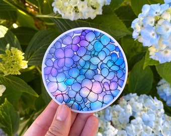 Holographic Hydrangea Vinyl Sticker | Sticker for Journal, Laptop, Water Bottle, Phone Case | Circle Die-Cut Decal