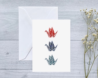 CARD SET | Origami Cranes Greeting Card | Folded Blank Card for All Occasions, Birthday, Anniversary, Graduation | 6 Cards & Envelopes