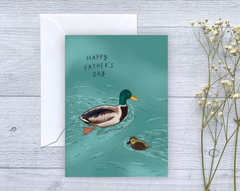Father's Day Duckling Greeting Card | Folded Blank Card for Father's Day | Cute Animals | Happy Father's Day