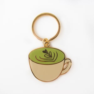Matcha Latte Metal Keychain | Metal Hard Enamel Keychain | Accessory for Keyring, Purse, Backpack