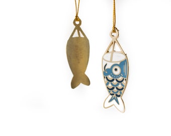 Blue Koinobori Ornament | Metal Hard Enamel Hanging Ornament