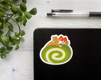 Matcha Roll Cake Corgi Vinyl Sticker