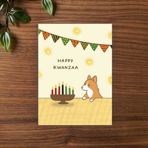 Tarjeta de felicitación Happy Kwanzaa Corgi, Tarjeta en blanco doblada