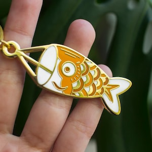Orange Koinobori Metal Keychain | Metal Hard Enamel Keychain | Accessory for Keyring, Purse, Backpack