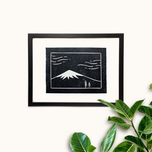 Block Printed Mountain Art Print | Linocut Block Printing  | Minimalist Wall Hanging | High Quality Torchon Watercolor Paper