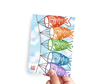 Koinobori Clouds Greeting Card | Japanese Carp Streamers | Folded Blank Card | Japan Children's Day