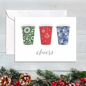 Prost drei Feiertags-Cups Grußkarte | Gefaltete Blanko-Karte