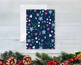 Winter Florals Holiday Greeting Card | Blank Folded Holiday Card | Winter Pacific Northwest Inspired Florals