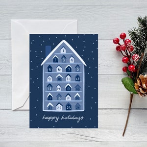 Snowy Advent Calendar Holidays Greeting Card | Folded Blank Card