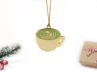 Matcha Latte Ornament | Metal Hard Enamel Hanging Ornament