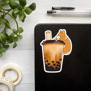 Bubble Tea Boba Corgi Vinyl Sticker | Decal for Laptop, Water Bottle, Phone Case, Hydroflask
