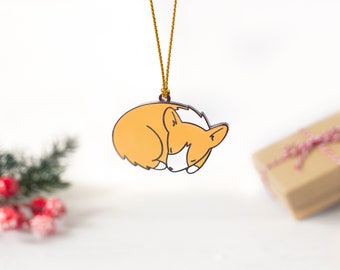 Sleeping Corgi Ornament | Metal Hard Enamel Hanging Ornament