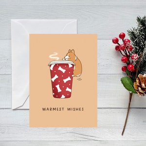 Tarjeta de felicitación Corgi Cup Warmest Wishes, Tarjeta en blanco doblada
