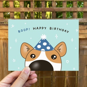 Verjaardag Boop Corgi wenskaart | Gevouwen blanco kaart | Neusboop verjaardag