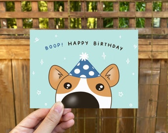 Birthday Boop Corgi Greeting Card | Folded Blank Card | Nose Boop Birthday