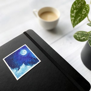 Moon & Clouds Night Sky Vinyl Sticker Square Sticker Decal for Laptop, Water Bottle, Phone Case Handpainted Watercolor Sticker image 5