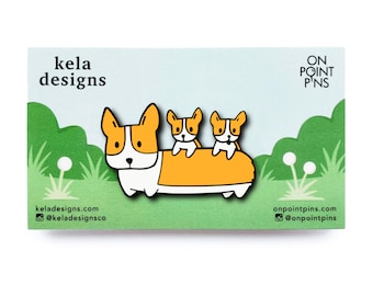 Corgi With Puppies Pin | Hard Enamel Pin | For Dog Lovers | Lapel Pin