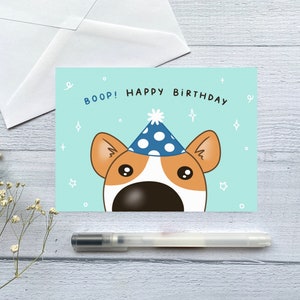 Birthday Boop Corgi Greeting Card | Folded Blank Card | Happy Birthday | For Dog Lovers