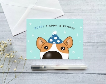 Birthday Boop Corgi Greeting Card | Folded Blank Card | Happy Birthday | For Dog Lovers