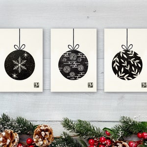Block Printed Ornaments Mixed Greeting Card Set | 6 Cards & Envelopes | Linocut Block Printed Designs