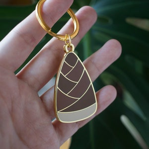 Bamboo Shoot Metal Keychain | Asian Food Gold Hard Enamel Keychain | Accessory for Keyring, Purse, Backpack