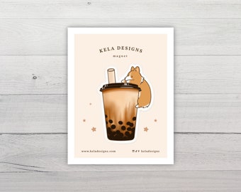 Bubble Tea Boba Corgi Magnet | For Dog Lovers | Refrigerator or Car Magnet