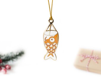 Orange Koinobori Ornament | Metal Hard Enamel Hanging Ornament