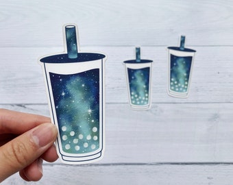 Galaxy Boba Bubble Tea Vinyl Sticker | Watercolor Die-Cut Sticker Decal for Laptop, Hydroflask Water Bottle, Phone Case, Journal