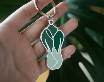 Bok Choy Metal Keychain | Asian Food Silver Hard Enamel Keychain | Accessory for Keyring, Purse, Backpack