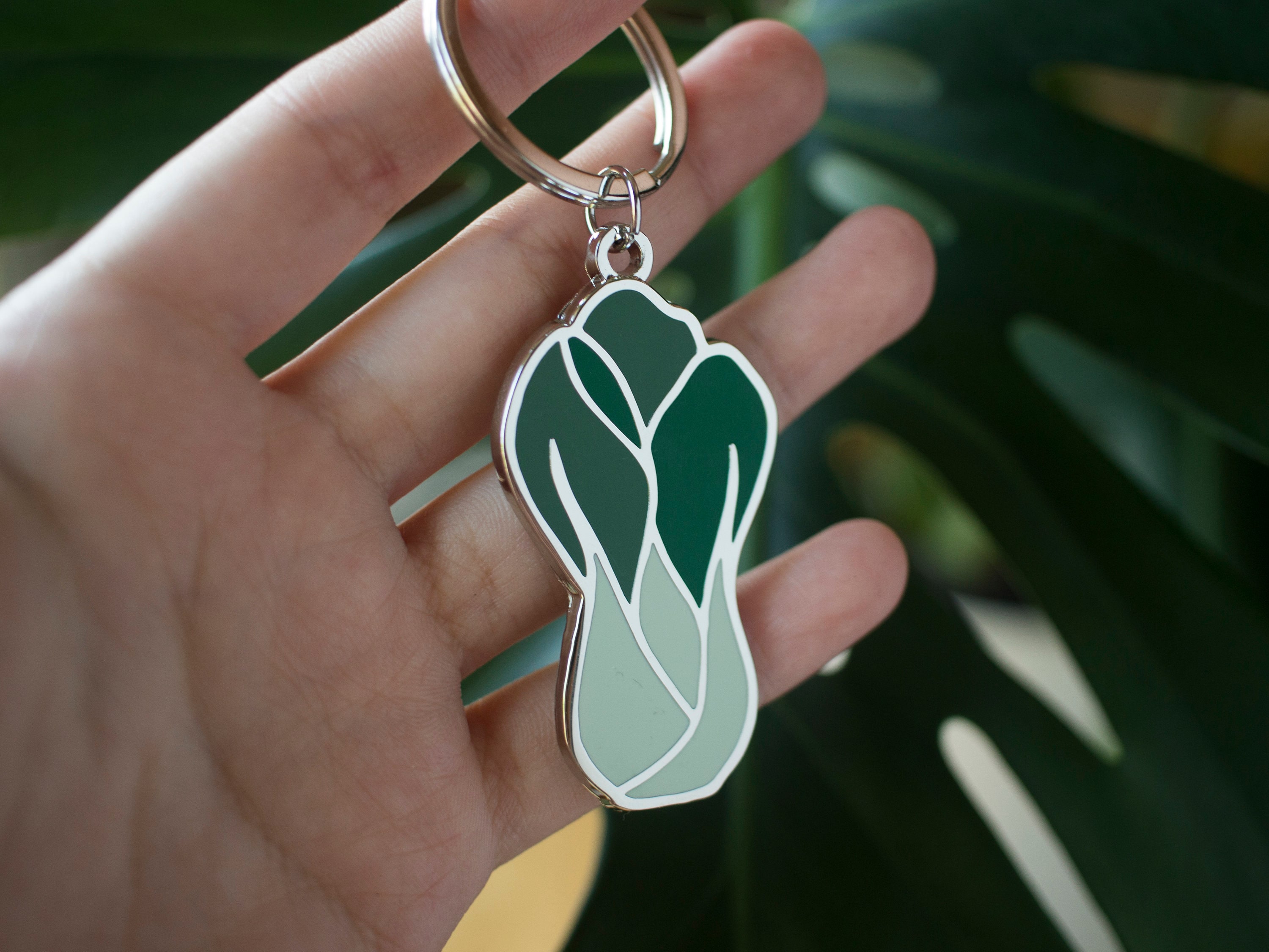Bok Choy Metal Keychain | Asian Food Silver Hard Enamel Keychain