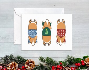 Christmas Sweater Corgi Greeting Card | Folded Blank Christmas Card