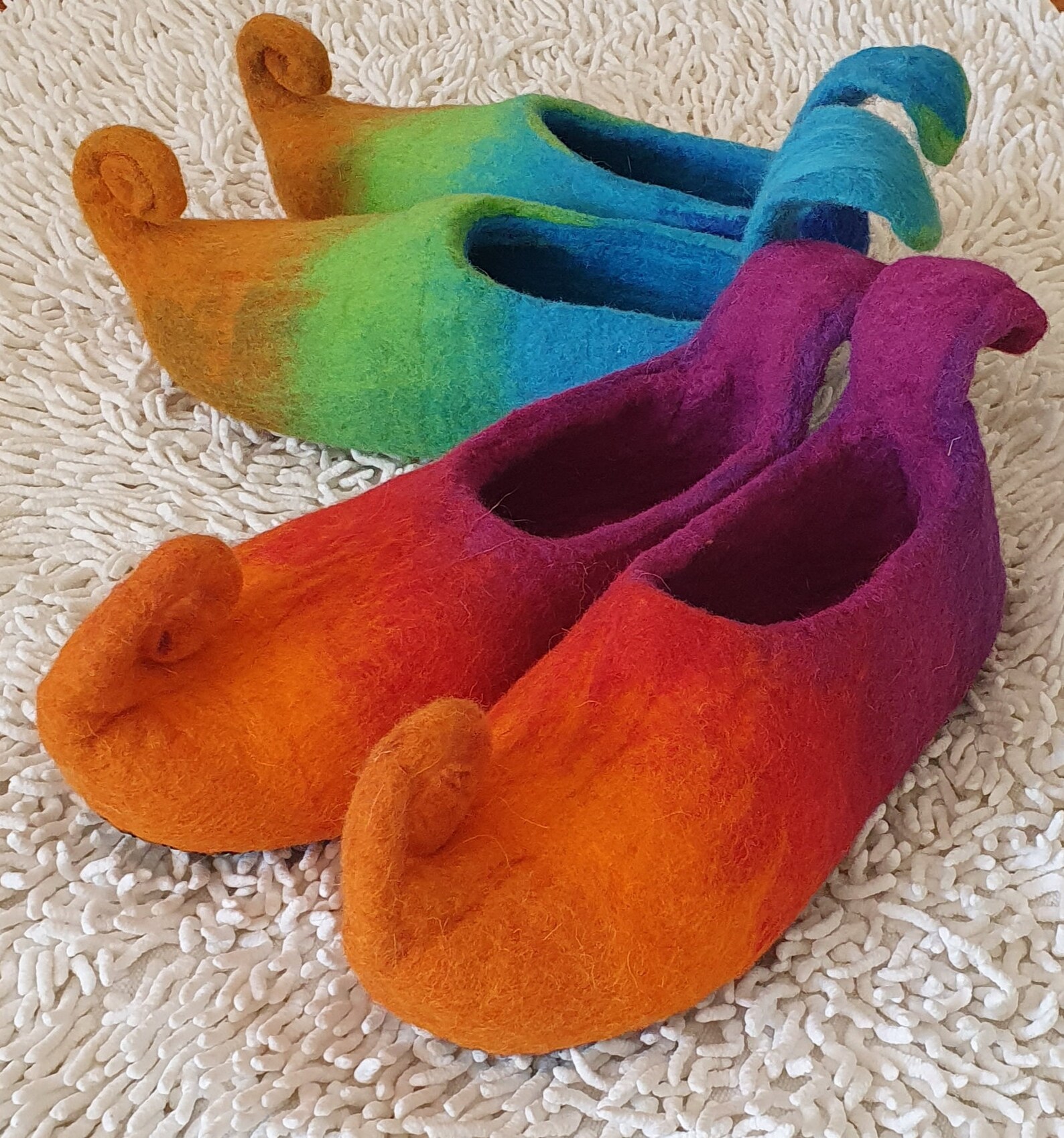 Ecofriendly Natural Felted Elf Slippers With Mixed Etsy