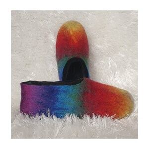 Ecofriendly natural Felted Slippers with rainbow colours,house shoes