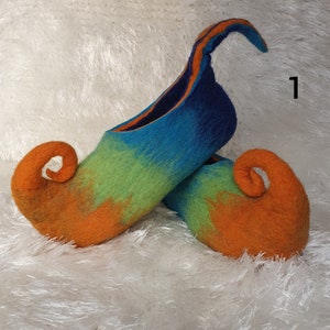 Felted Wool Elf Slippers: Natural Leather Sole House Shoes