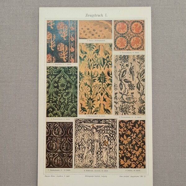 Textile Fabric Antique Print 1905 Original Book Plate Decorative Patterns Textiles Printing Historic Interior Design [SALE]